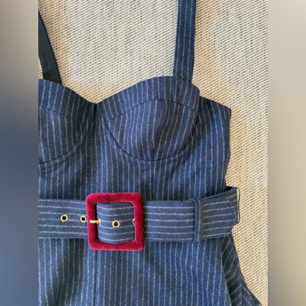 NEW Cara Cara Calypso Belt Bustier Midi Dress Navy Chalk Pin Stripe US 6 UK 10 - Picture 8 of 14